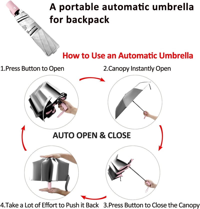BAODINI Small UV Protection Travel Umbrella Compact for Rain and Sun UPF 50+ Windproof Portable 42 inch Umbrella for Women and Men - Image 5